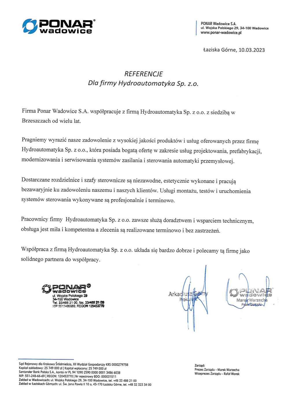 Vorschau Referenz: Ponar Wadowice 2023 referencje